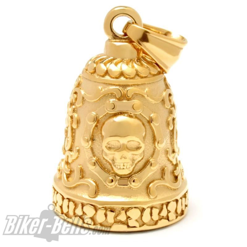 Goldene "Live To Ride" Biker-Bell mit Totenkopf aus Edelstahl Ride Bell Geschenk